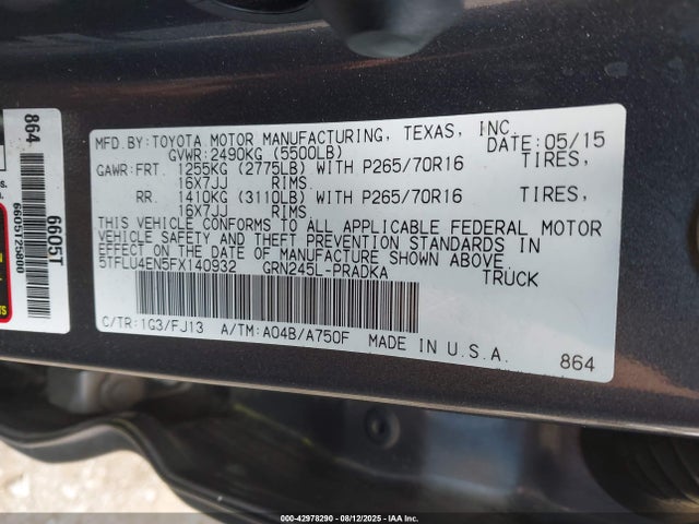 Toyota Tacoma Base V6 2015 5TFLU4EN5FX140932 Image 9