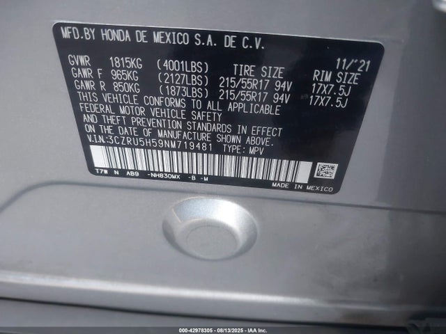 3CZRU5H59NM719481 Honda r18z9