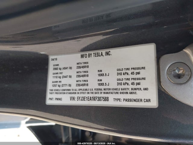 2019 TESLA MODEL 3 5YJ3E1EA1KF307588 Photo 8