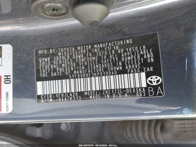 Toyota 2zr-fe 2019 5YFBURHE3KP919940 Image 9