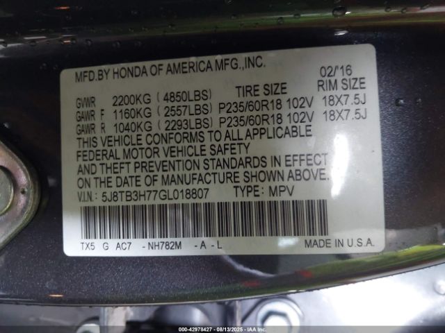 2016 ACURA RDX 5J8TB3H77GL018807 Photo 8