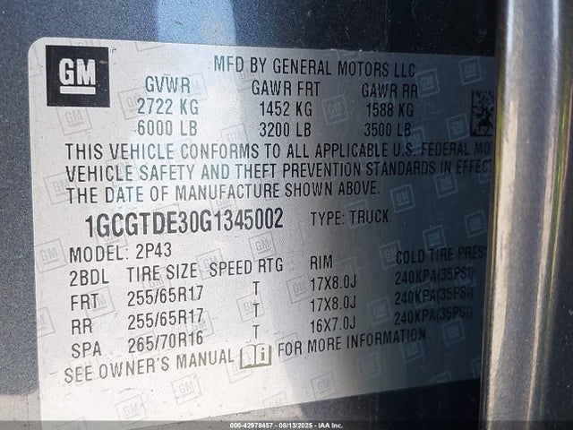 1GCGTDE30G1345002 Chevrolet lfx - sidi, vvt, e85 max, aluminum