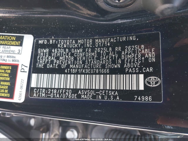 Toyota 2ar-fe 2014 4T1BF1FK9EU781666 Image 9
