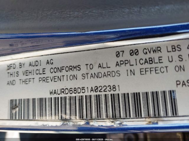 2001 AUDI S4 WAURD68D51A022381 Photo 8