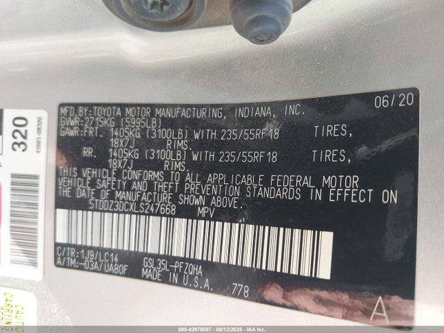 Toyota 2gr-fks 2020 5TDDZ3DCXLS247668 Image 9