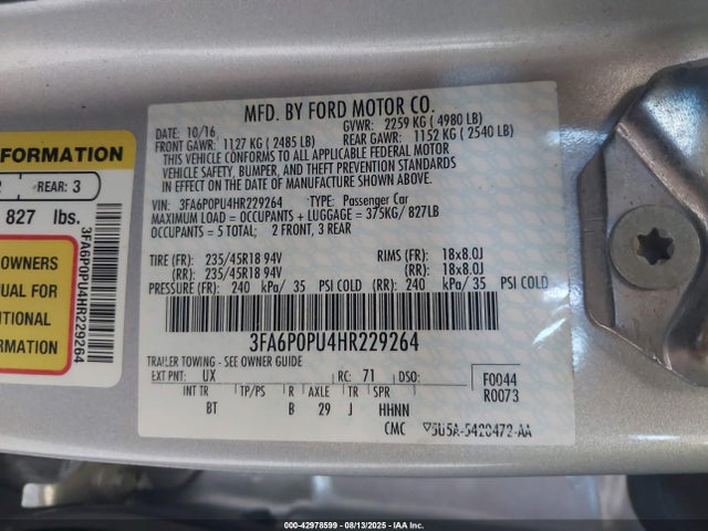 Ford 2.0l 4v atk hev 2017 3FA6P0PU4HR229264 Image 9