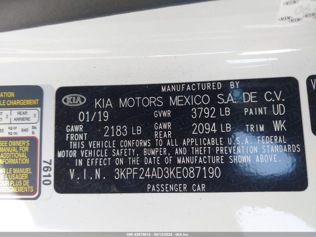 3KPF24AD3KE087190 KIA mpi nu