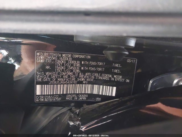 JTEBU5JR6H5434182 Toyota 1gr-fe