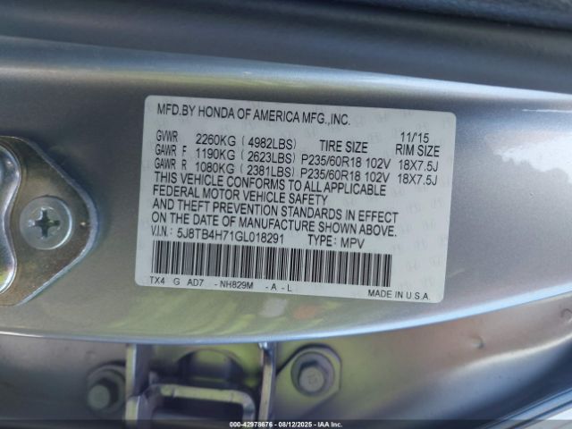 2016 ACURA RDX 5J8TB4H71GL018291 Photo 8