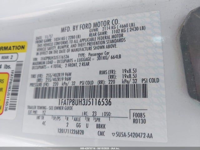 Ford 2.3l 4v premium fuel 2018 1FATP8UH3J5116536 Image 9