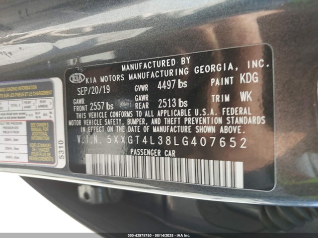 5XXGT4L38LG407652 KIA gdi