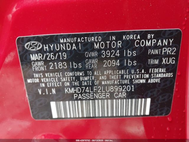 2020 HYUNDAI ELANTRA KMHD74LF2LU899201 Photo 8