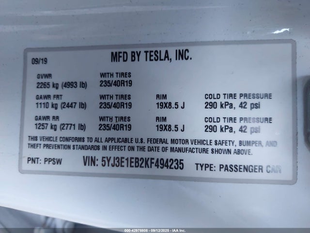 2019 TESLA MODEL 3 5YJ3E1EB2KF494235 Photo 8