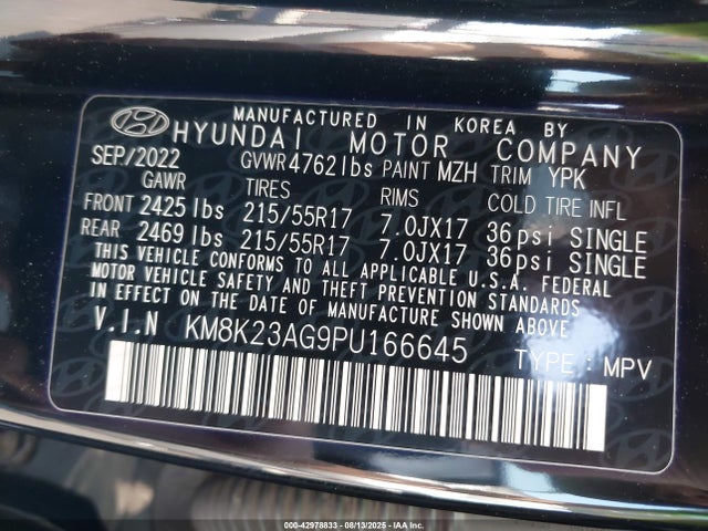 KM8K23AG9PU166645 Hyundai 2023