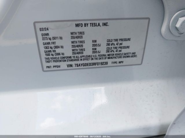 2024 TESLA MODEL Y 7SAYGDED3RF019239 Photo 8