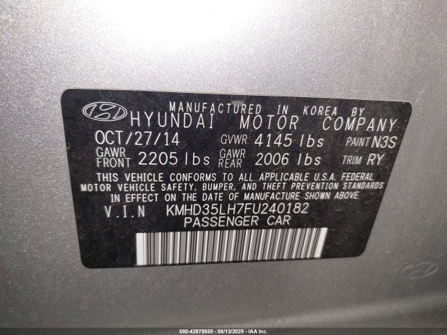 KMHD35LH7FU240182 Hyundai dohc gdi nu