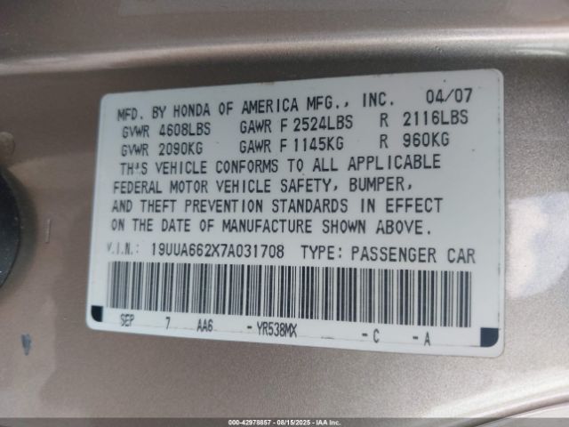 2007 ACURA TL 19UUA662X7A031708 Photo 8