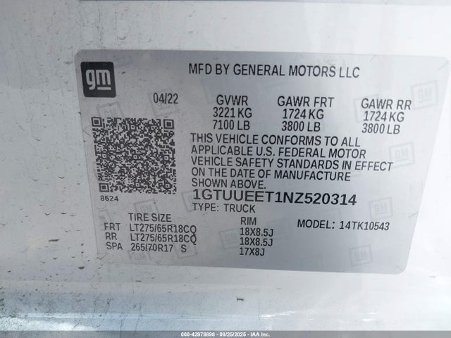 1GTUUEET1NZ520314 GMC lm2