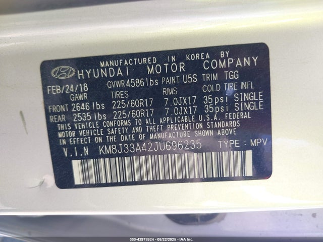 KM8J33A42JU696235 Hyundai gdi nu