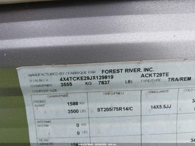 4X4TCKE29JX129819 Forest River Cherokee