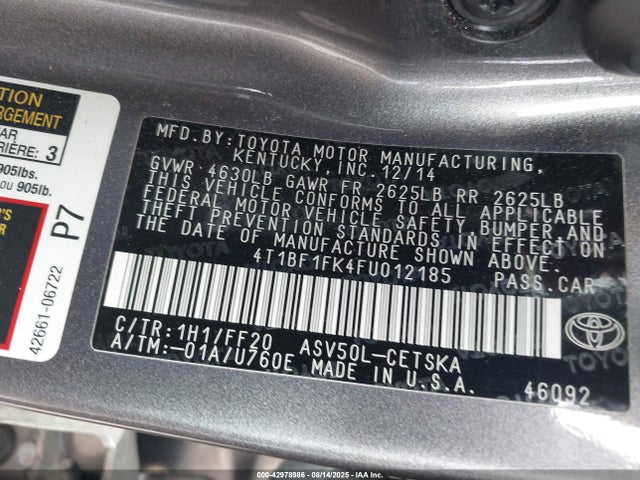 Toyota 2ar-fe 2015 4T1BF1FK4FU012185 Image 9