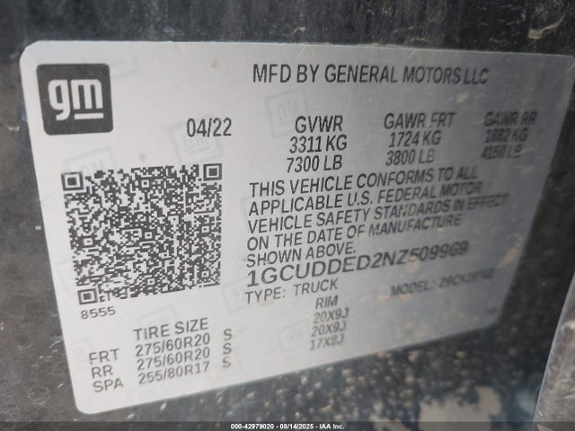 Chevrolet l84 2022 1GCUDDED2NZ509969 Image 9