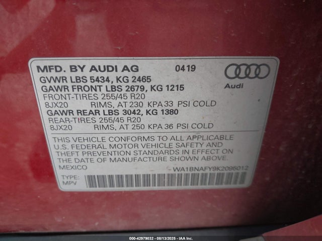 2019 AUDI Q5 WA1BNAFY9K2095012 Photo 8