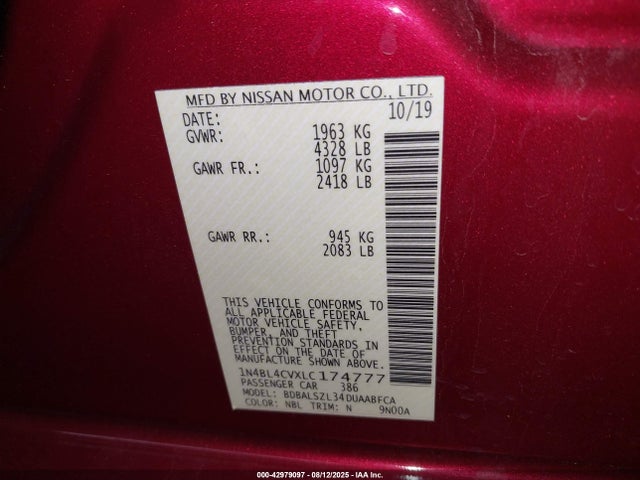 Nissan Altima 2020 1N4BL4CVXLC174777 Image 9