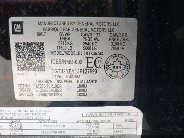 1GT42YEY1JF127590 GMC l5p - direct injection, duramax, gen 5, var 1