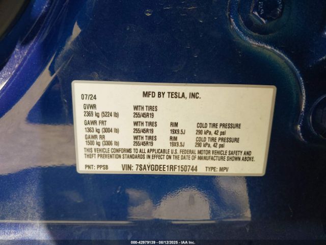 2024 TESLA MODEL Y 7SAYGDEE1RF150744 Photo 8