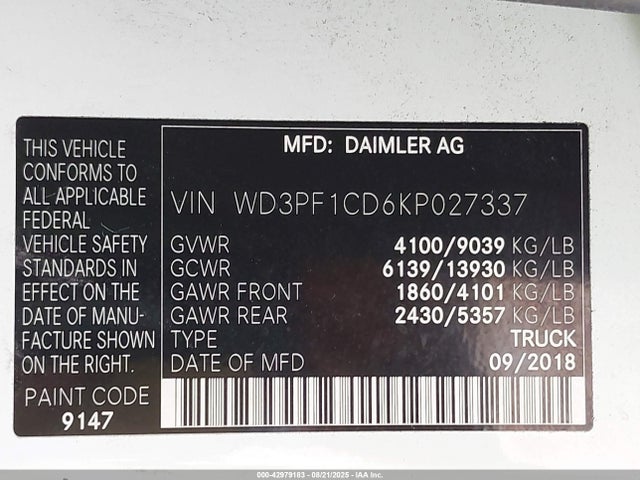 WD3PF1CD6KP027337 Mercedes-Benz om 642 with brake assist