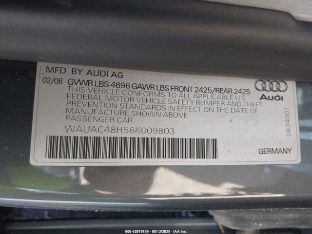 2006 AUDI A4 WAUAC48H56K009803 Photo 8