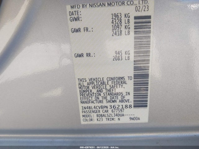 Nissan 2023 2023 1N4BL4CV8PN362188 Image 9