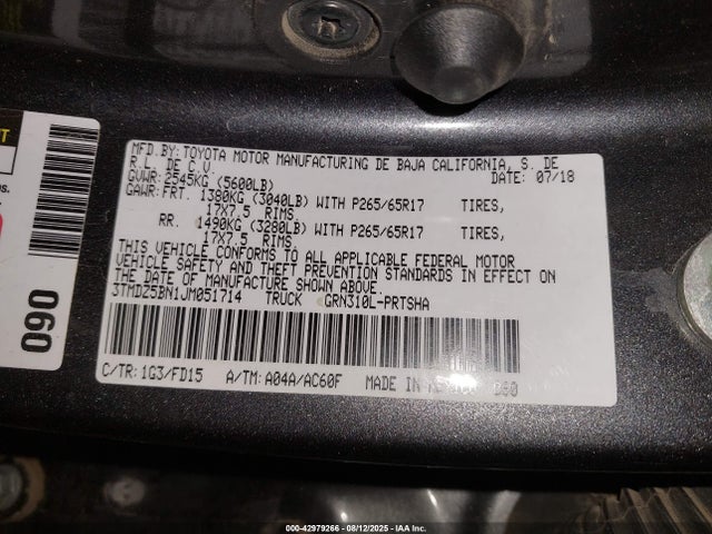 3TMDZ5BN1JM051714 Toyota 2gr-fks