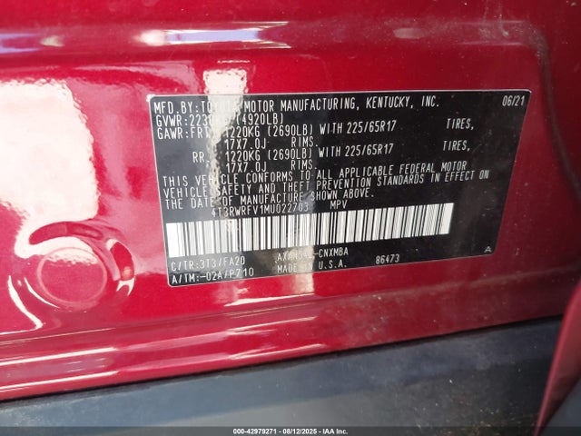 4T3RWRFV1MU022703 Toyota a25a-fxs, 3nm+4nm(ni)