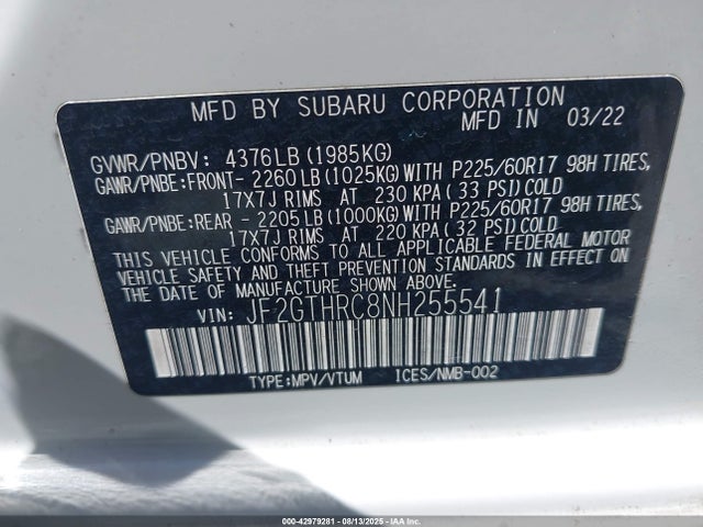Subaru na 2022 JF2GTHRC8NH255541 Image 9