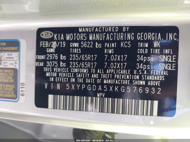 KIA gdi lambda-ii 2019 5XYPGDA5XKG576932 Image 9