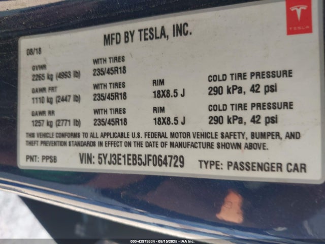 2018 TESLA MODEL 3 5YJ3E1EB5JF064729 Photo 8