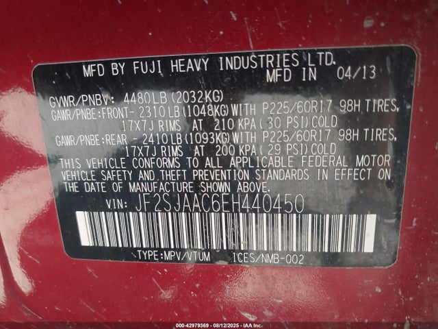 Subaru 2.5na u5 2014 JF2SJAAC6EH440450 Image 9