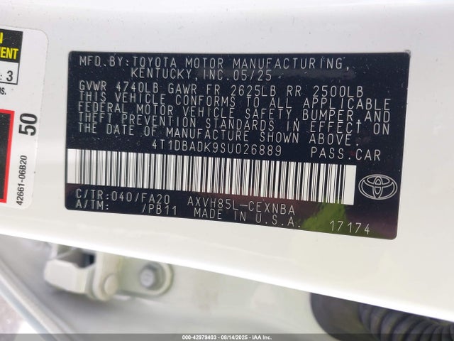Toyota a25a-fxs 2025 4T1DBADK9SU026889 Image 9