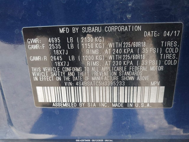 Subaru u5 2017 4S4BSATC5H3395233 Image 9