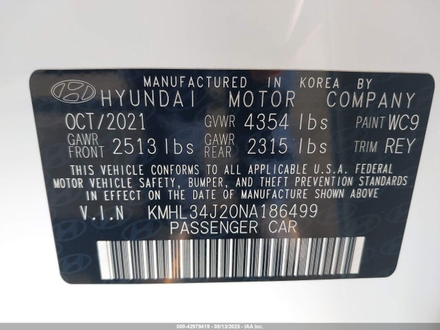 KMHL34J20NA186499 Hyundai t-gdi gamma ii