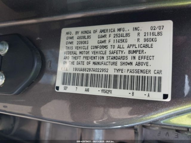 2007 ACURA TL 19UUA66297A022952 Photo 8