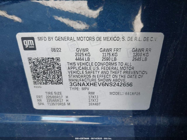 3GNAXHEV6NS242656 Chevrolet lyx