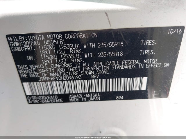 Toyota 2ar-fe 2017 JTMYFREV0HD096193 Image 9
