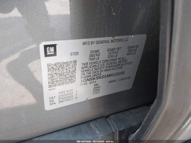 42979455 :رقم المزاد ، 1GNSKSKD1MR121191 vin ، 2021 Chevrolet Tahoe 4wd Premier مزاد بيع