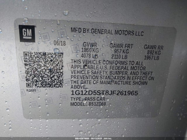 1G1ZD5ST8JF261965 Chevrolet lfv - direct injection, variable valve timing, gen 1