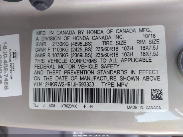 2HKRW2H91JH693833 Honda l15be
