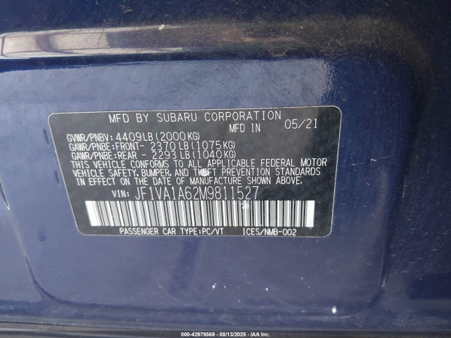 Subaru dib turbo 2021 JF1VA1A62M9811527 Image 9