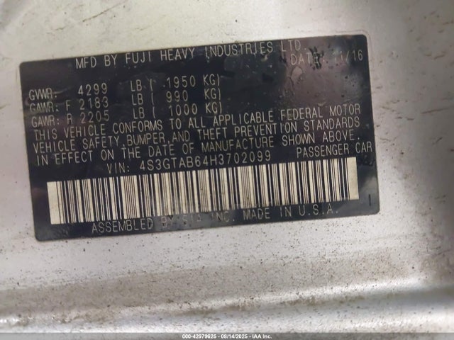 Subaru na 2017 4S3GTAB64H3702099 Image 9